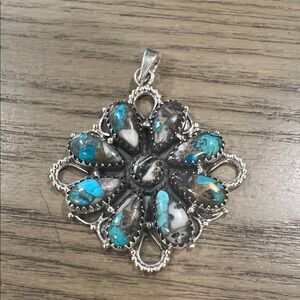 Turquoise and White Buffalo Sterling Silver Pendant